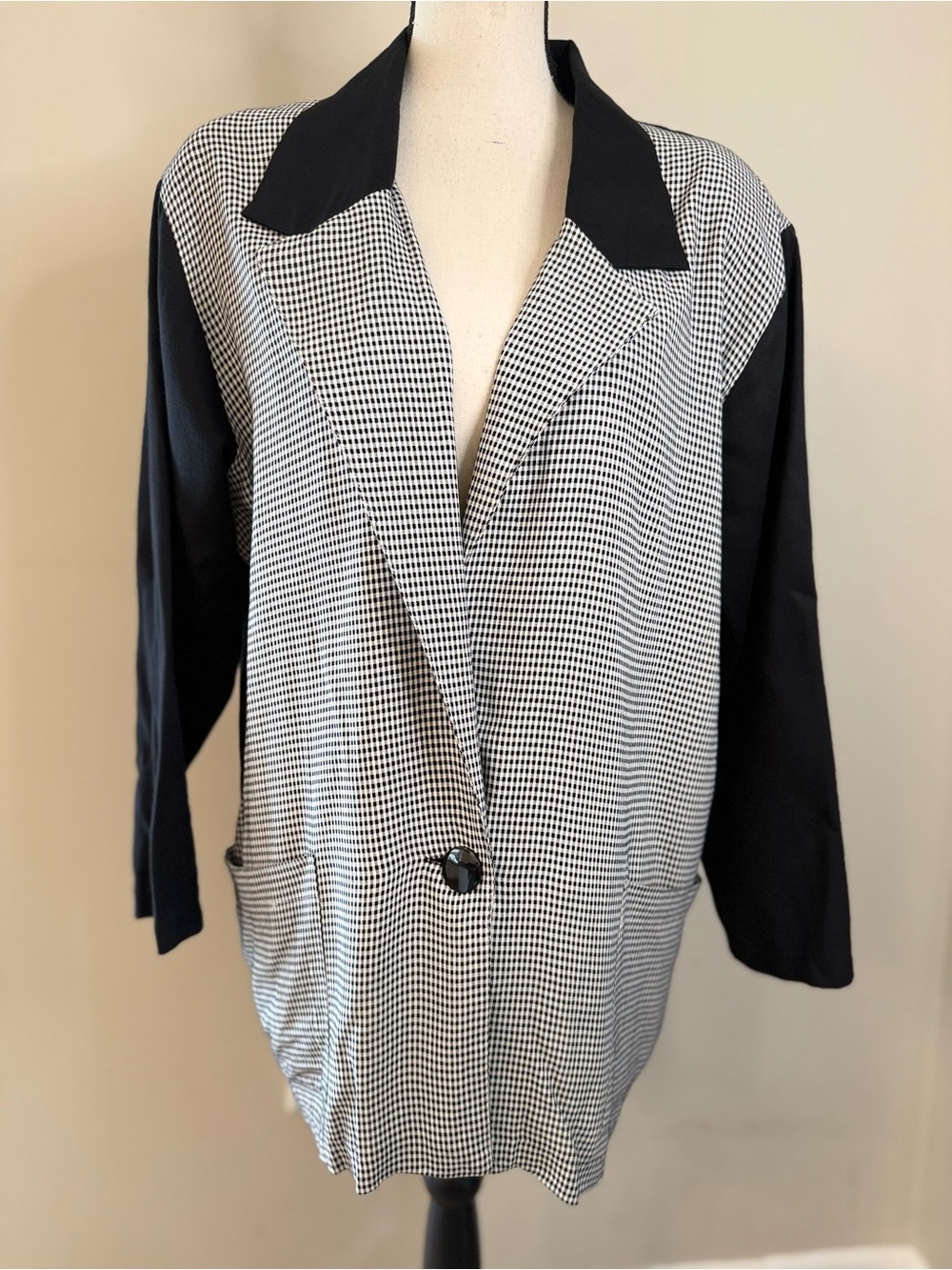 South Coast vintage black white checkered color block blazer LG